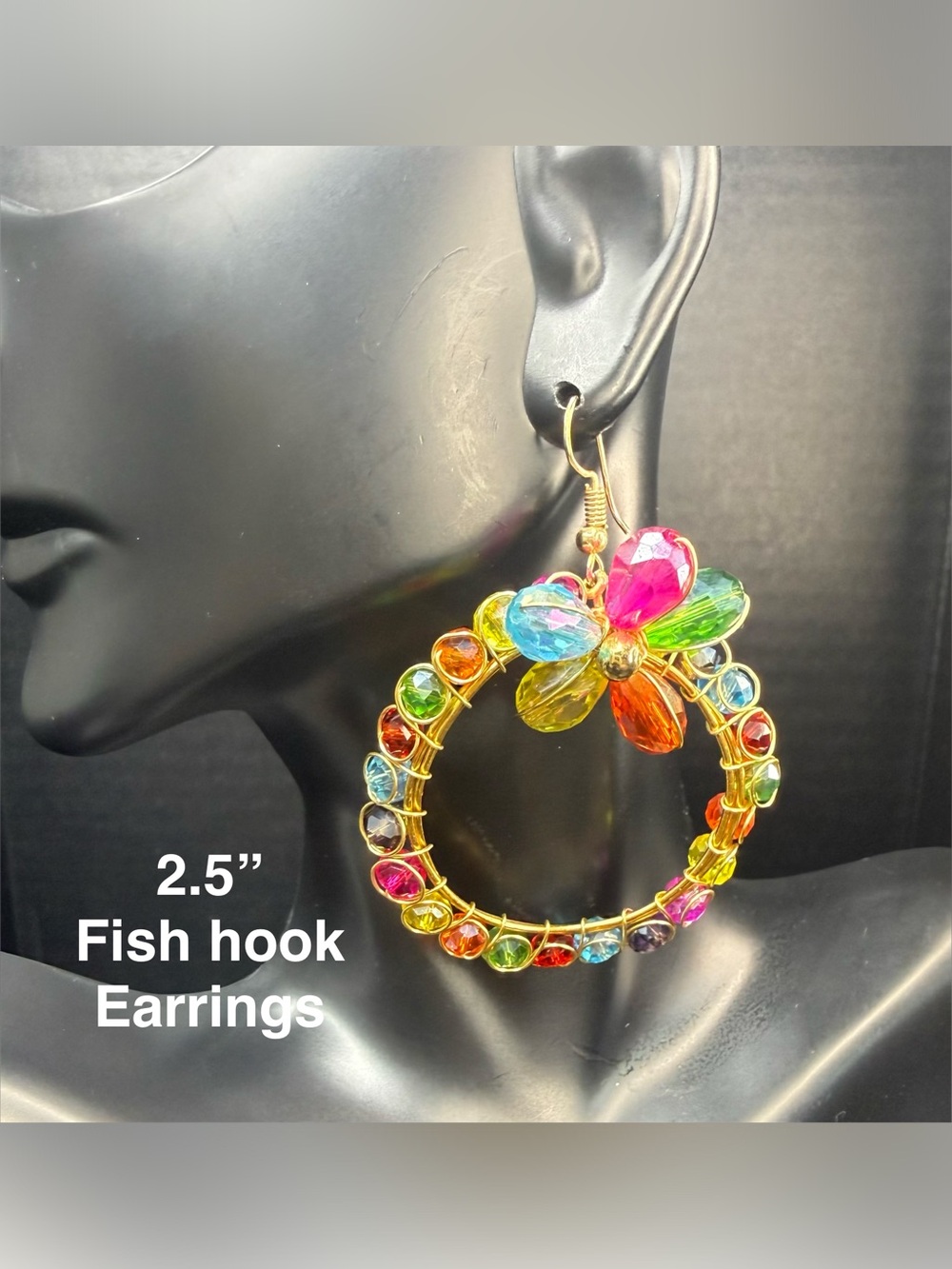Multicolor Crystal Flower Hoop Drop Earrings - Women Jewelry